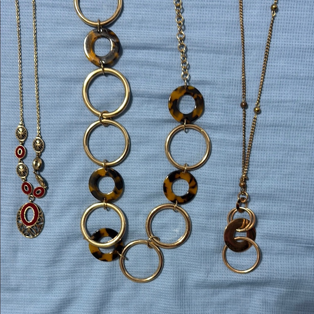 Gold and Brown Geometric Necklace Set